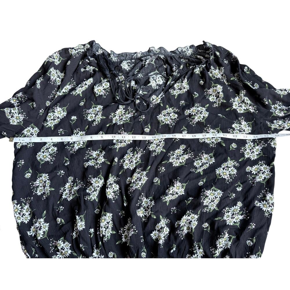 Womens Plus Size Blouse Tassel Tie Neck Lanter Sleeve Daisy print Size 2XL - Picture 9 of 14